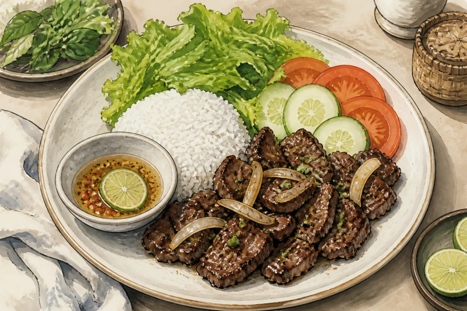 Editorial illustration of Lok lak.
